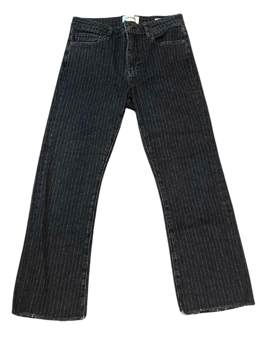FRAME Denim Le Crop Mini Boot Jeans | Charcoal Pinstripe | Size 26
